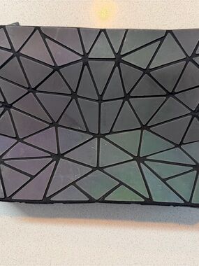 Iridescent Geometric Black Clutch Wristlet